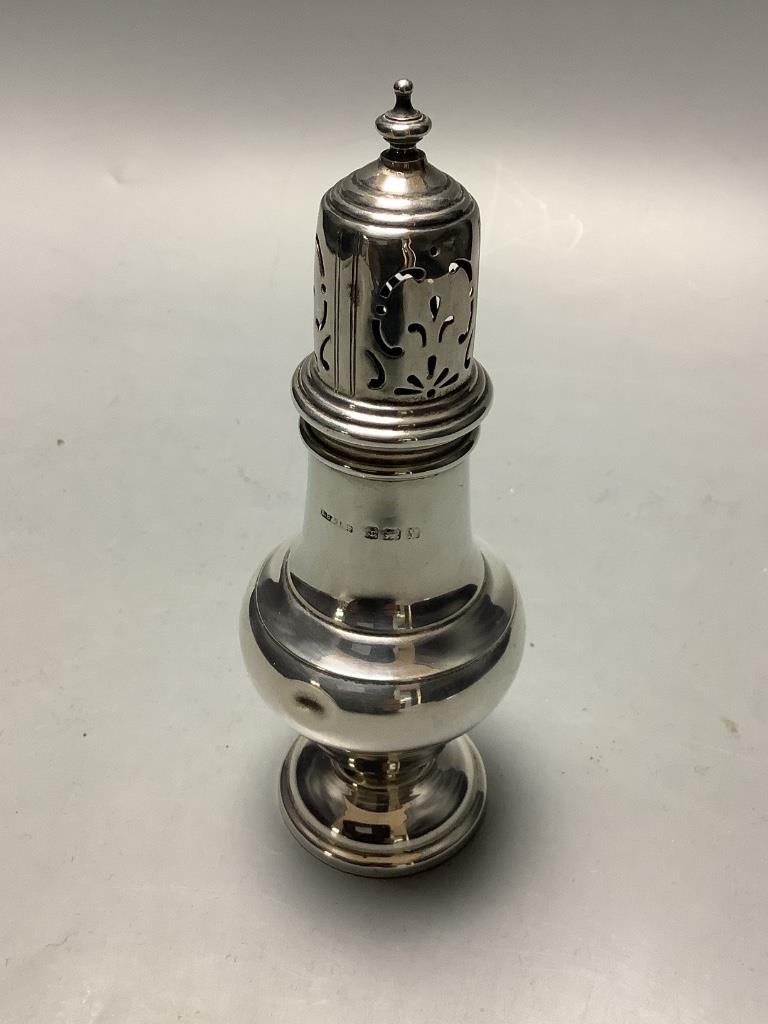 A 1930s silver sugar castor, height 14.5 cm, 53 g.